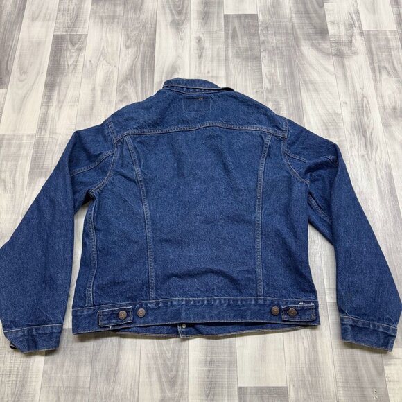 ✅Mens 44 VTG Levis Denim Trucker/Jean Jacket Dark Wash 87' USA 70506-0216 *STAIN - Picture 3 of 12